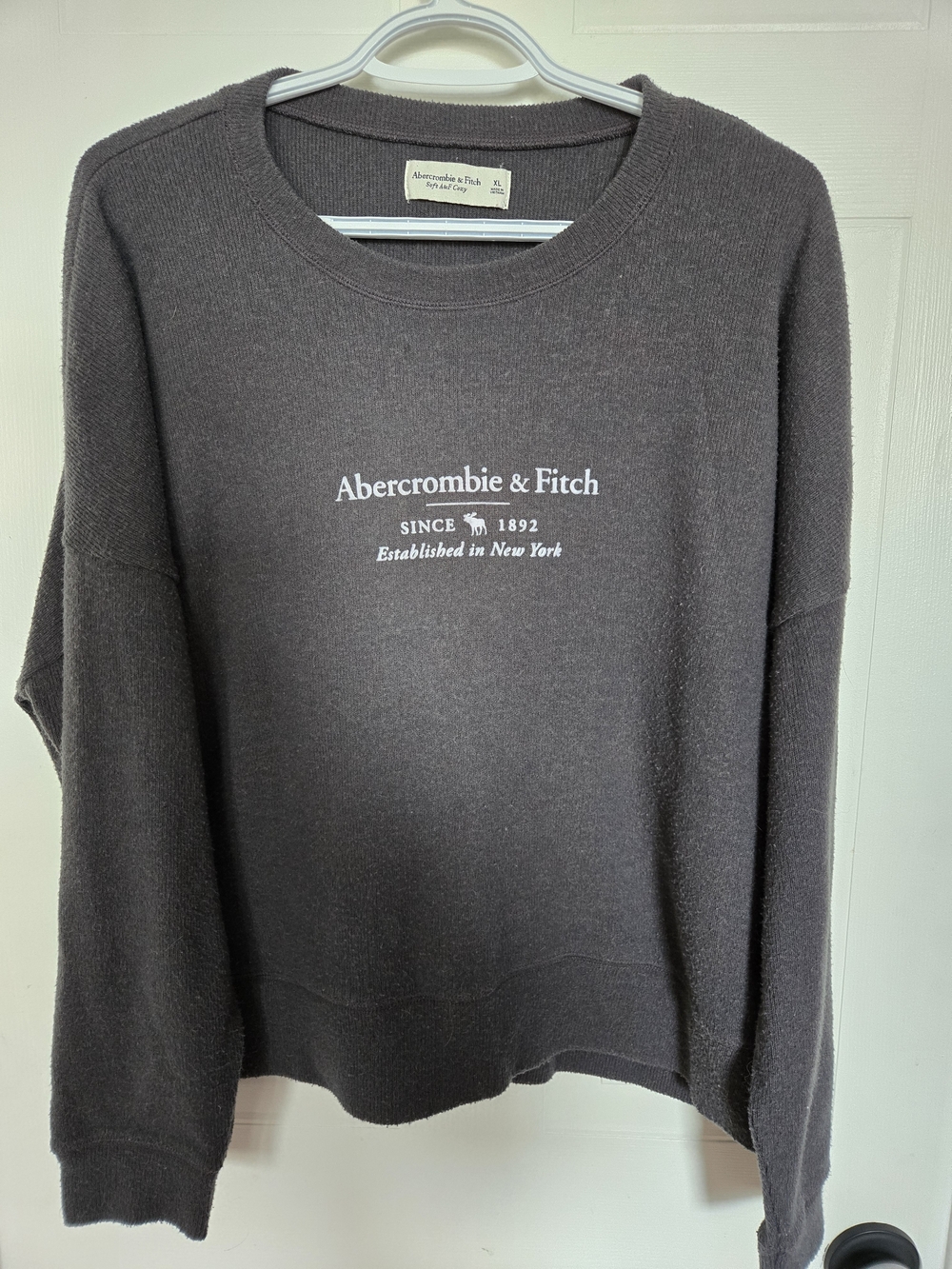 Abercrombie & Fitch Dark Charcoal Crewneck with White Logo